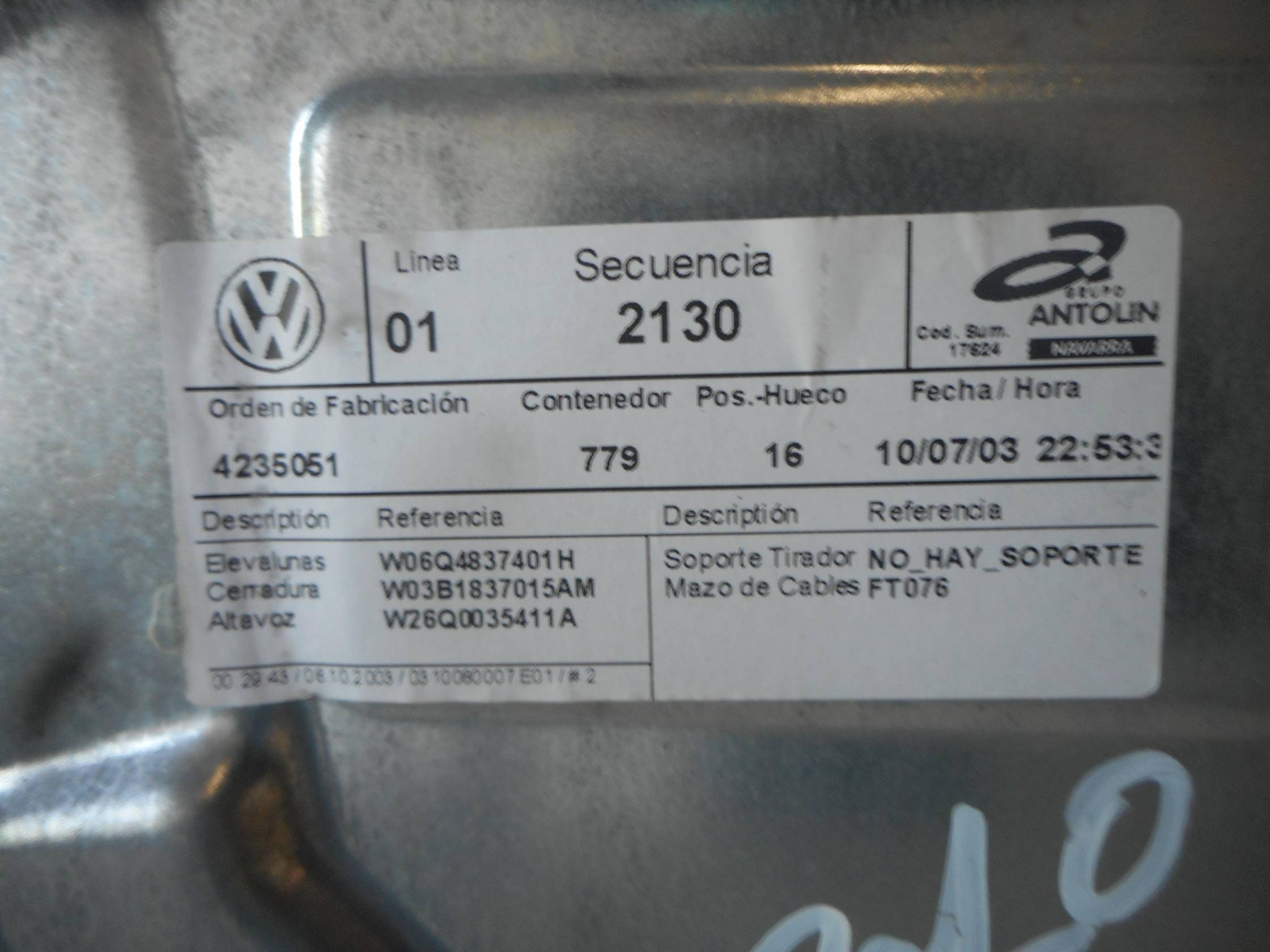 Alzacristallo elettr. porta ant. sx.